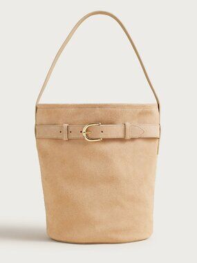 NWT J.Crew Berkeley Leather Belted Bucket Bag Tote in Buttery Neutral Tan Suede
